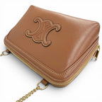 Celine Smooth Calfskin Cuill Triomphe Chain Clutch Shoulder Bag Tan Brown — view 4