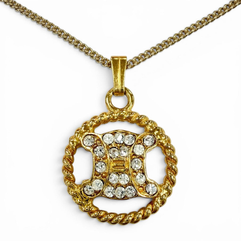 Celine Vintage Triomphe Blason Rhinestone Necklace Gold