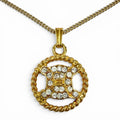 Celine Vintage Triomphe Blason Rhinestone Necklace Gold