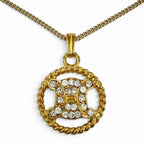 Celine Vintage Triomphe Blason Rhinestone Necklace Gold