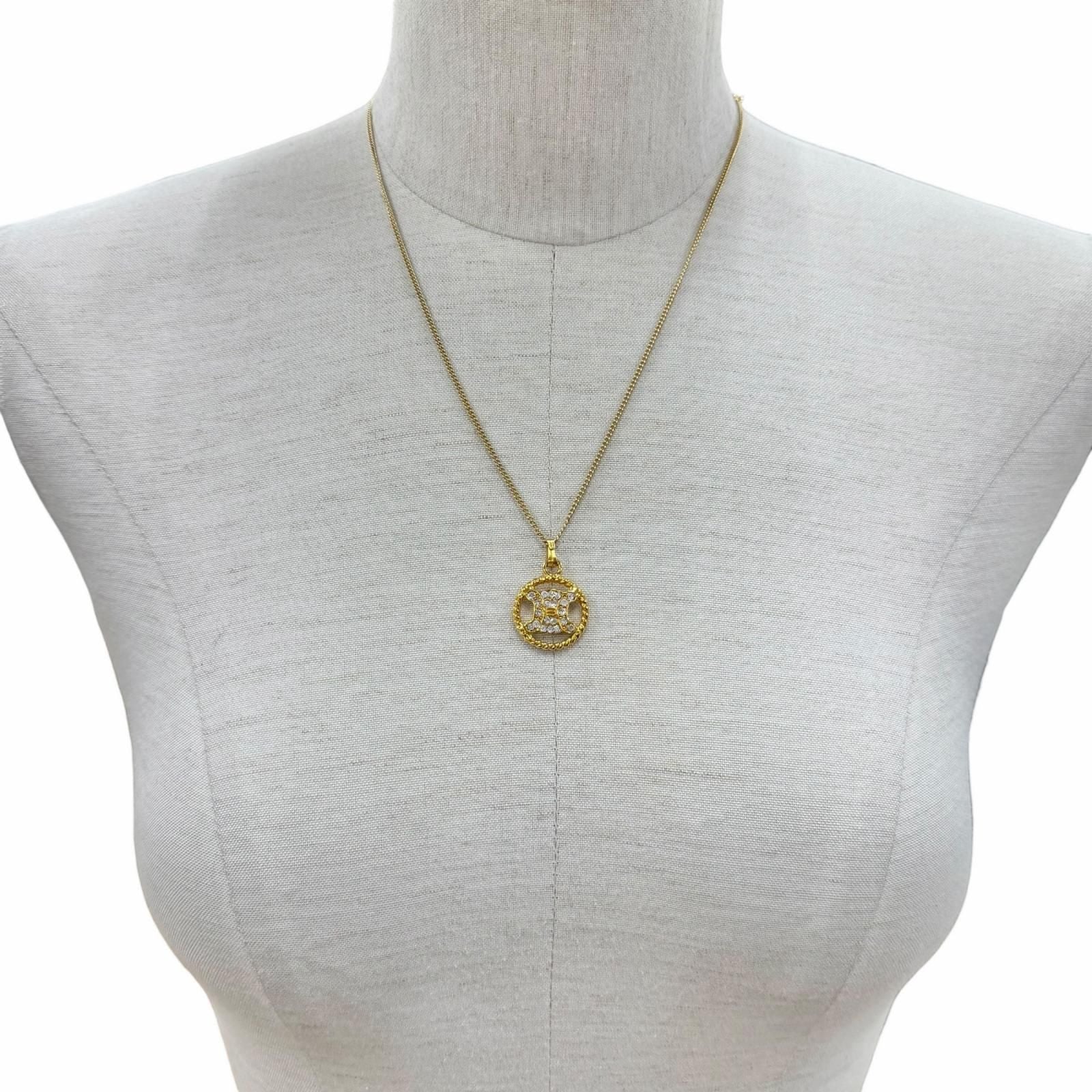 Celine Vintage Triomphe Blason Rhinestone Necklace Gold — view 5