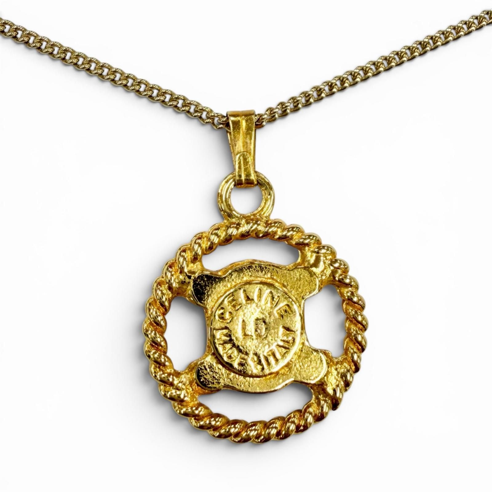 Celine Vintage Triomphe Blason Rhinestone Necklace Gold — view 2