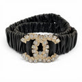 Chanel 21c CC Logo Rhinestone Leather Rubber Belt Black Gold