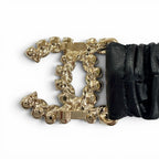 Chanel 21c CC Logo Rhinestone Leather Rubber Belt Black Gold — view 8