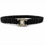 Chanel 21c CC Logo Rhinestone Leather Rubber Belt Black Gold — view 2