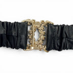 Chanel 21c CC Logo Rhinestone Leather Rubber Belt Black Gold — view 7