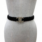 Chanel 21c CC Logo Rhinestone Leather Rubber Belt Black Gold — view 5