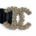 Chanel 21c CC Logo Rhinestone Leather Rubber Belt Black Gold — view 4