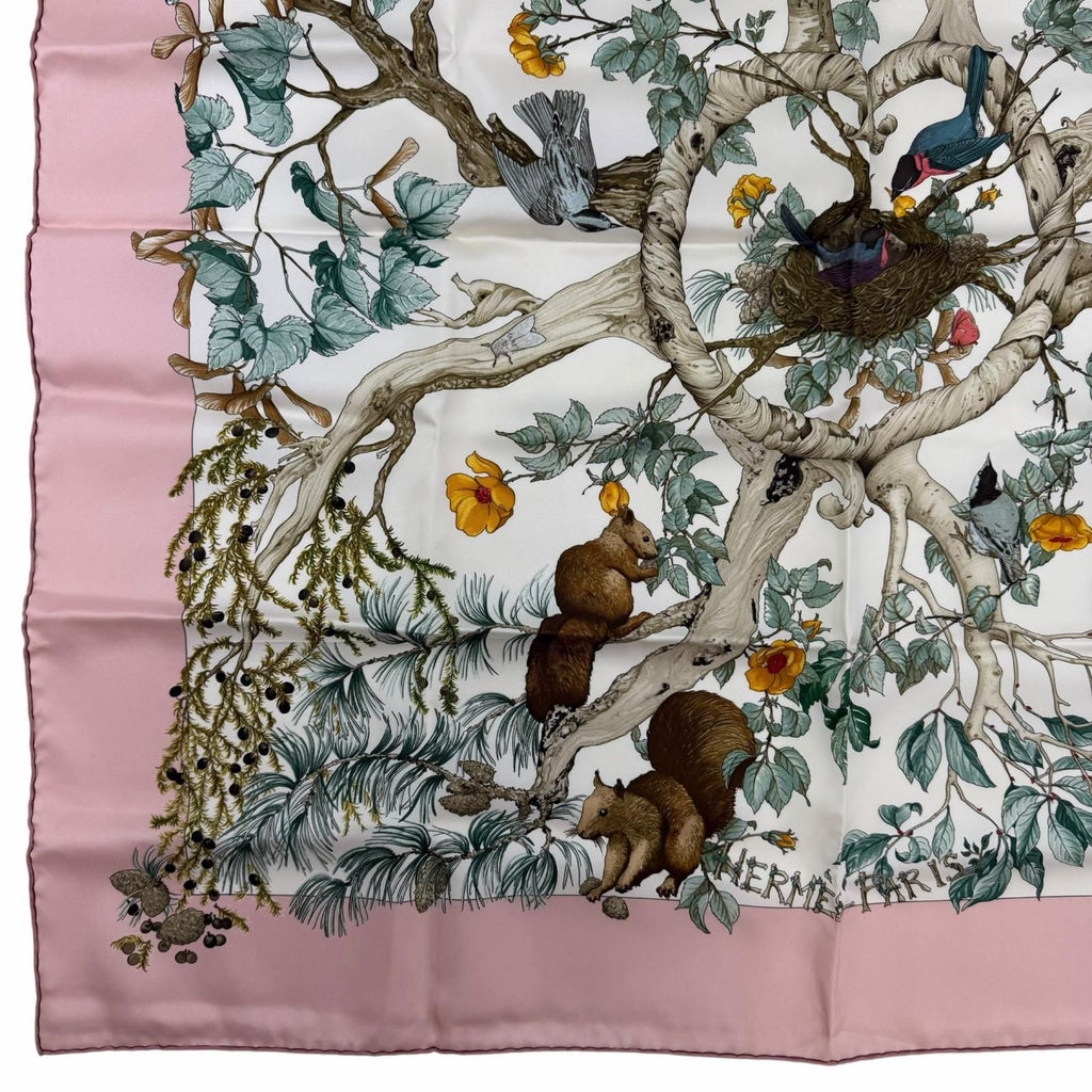 Hermes Carre 90 Coeur Des Bois in the Forest Silk 100% Scarf Pink Multicolor — view 6