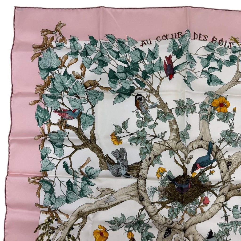 Hermes Carre 90 Coeur Des Bois in the Forest Silk 100% Scarf Pink Multicolor — view 3