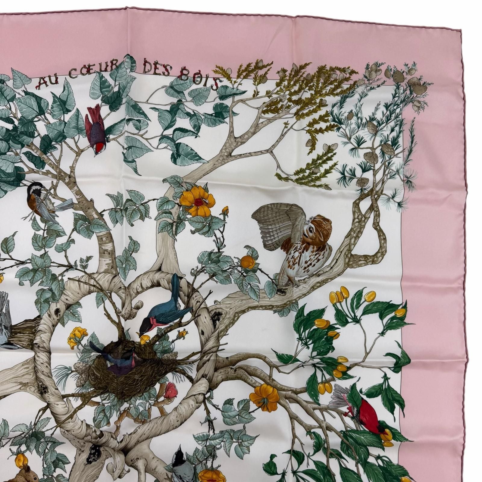 Hermes Carre 90 Coeur Des Bois in the Forest Silk 100% Scarf Pink Multicolor — view 4