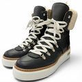 Hermes Flocon Leather Shearling Lace Up High Cut Sneakers Black 37 Recommended