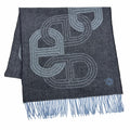 Hermes No 24 Circuit Cashmere Chaine D'ancre Circle Logo Fringe Scarf Shawl Blue