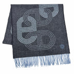 Hermes No 24 Circuit Cashmere Chaine D'ancre Circle Logo Fringe Scarf Shawl Blue