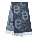 Hermes No 24 Circuit Cashmere Chaine D'ancre Circle Logo Fringe Scarf Shawl Blue — view 2