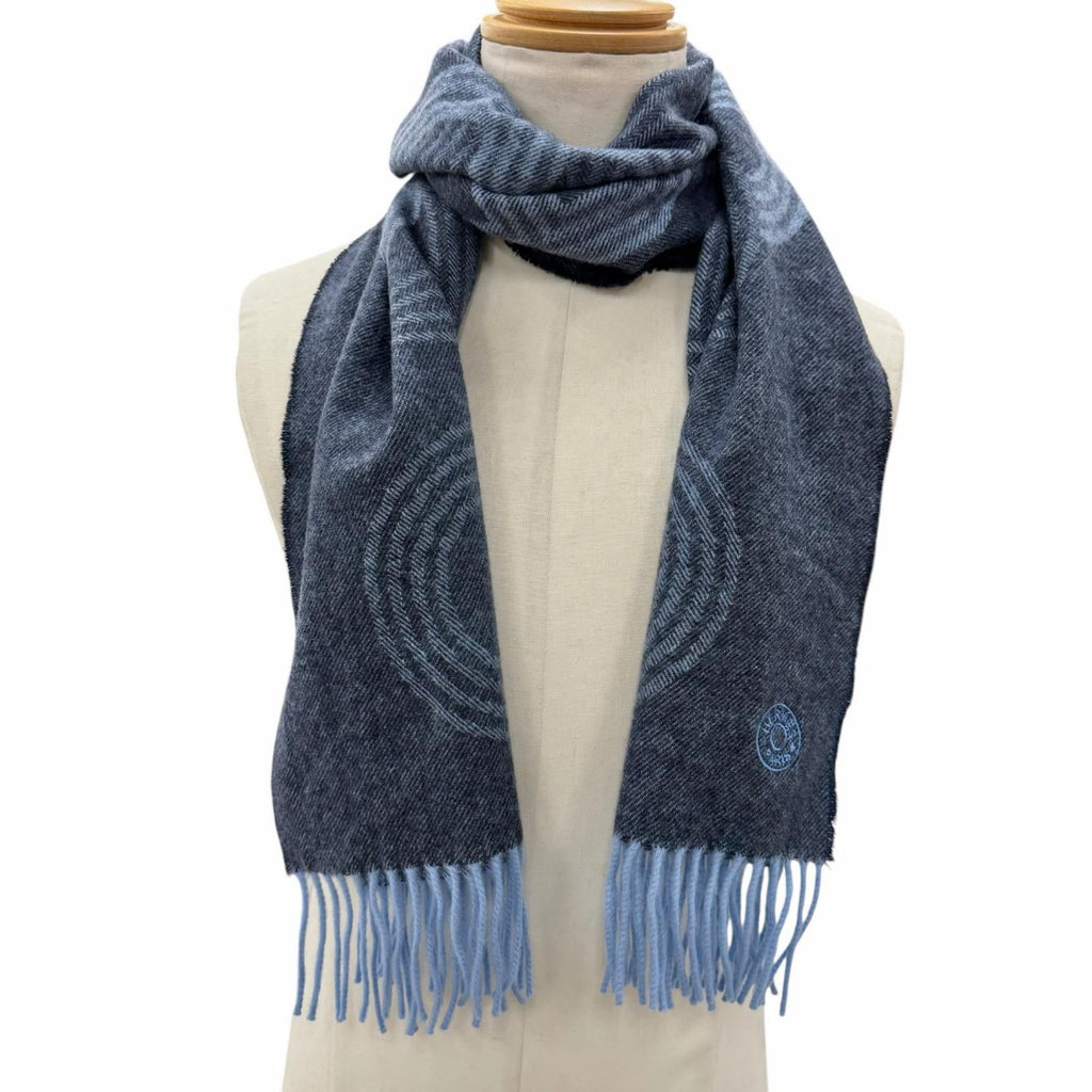 Hermes No 24 Circuit Cashmere Chaine D'ancre Circle Logo Fringe Scarf Shawl Blue — view 3