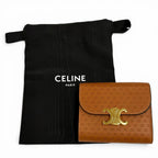 Celine Small Flap Wallet Triomphe Embossed Leather Trifold Brown — view 2