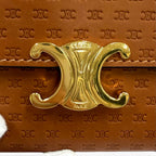 Celine Small Flap Wallet Triomphe Embossed Leather Trifold Brown — view 9