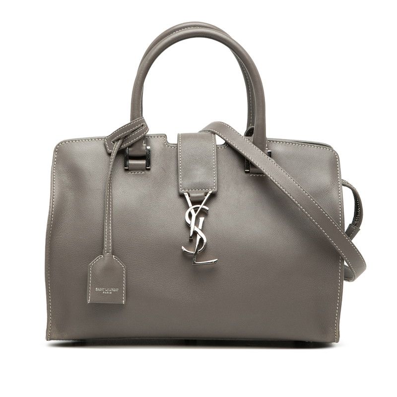 Saint Laurent YSL Logo Baby Cabas 2-Way Shoulder Bag Gray Leather