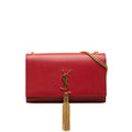 Saint Laurent Kate Tassel YSL Logo Chain Shoulder Bag Red Leather