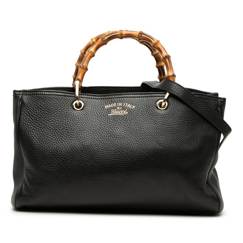 Gucci Bambu 2-Way Shoulder Bag Black Leather