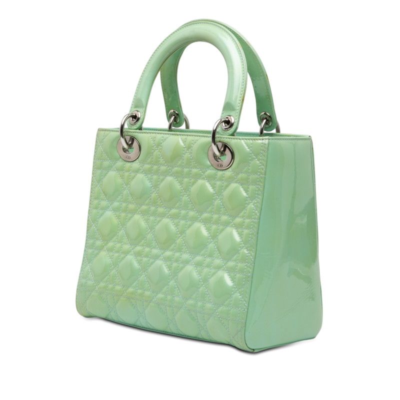 Dior Cannage Lady 2-Way Shoulder Bag Mint Green Patent Leather — view 2