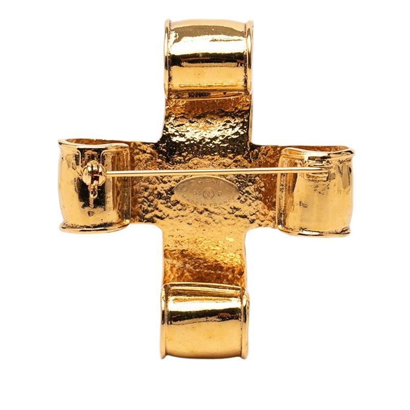 Chanel CC Logo Vintage Cross Brooch Gold Plated — view 2
