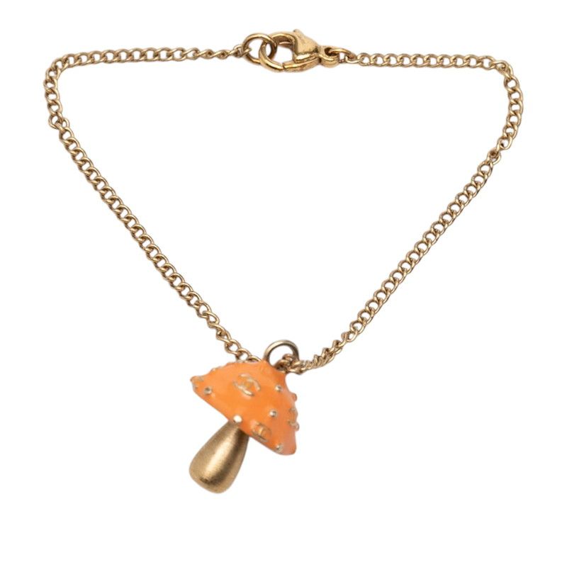 Chanel CC Logo Mushroom Bracelet Gold Orange Plated Enamel — view 2