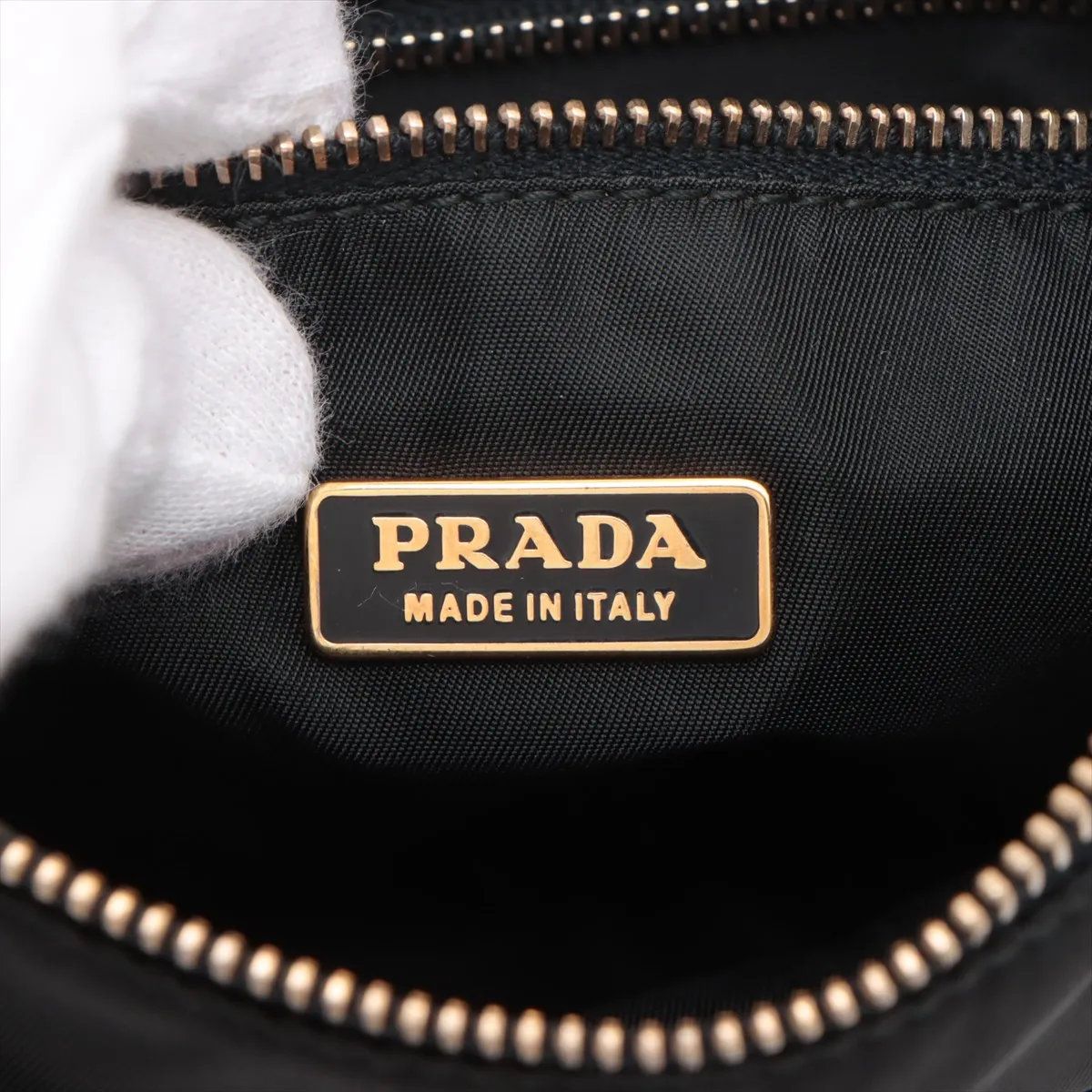Prada Tessuto Nylon Triangle Logo Leather Handbag Tote Black — view 9