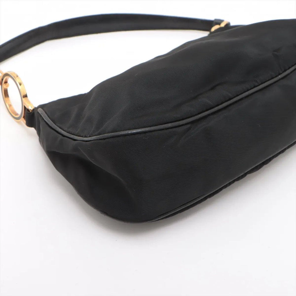 Prada Tessuto Nylon Triangle Logo Leather Handbag Tote Black — view 4