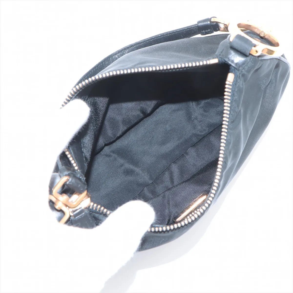 Prada Tessuto Nylon Triangle Logo Leather Handbag Tote Black — view 7
