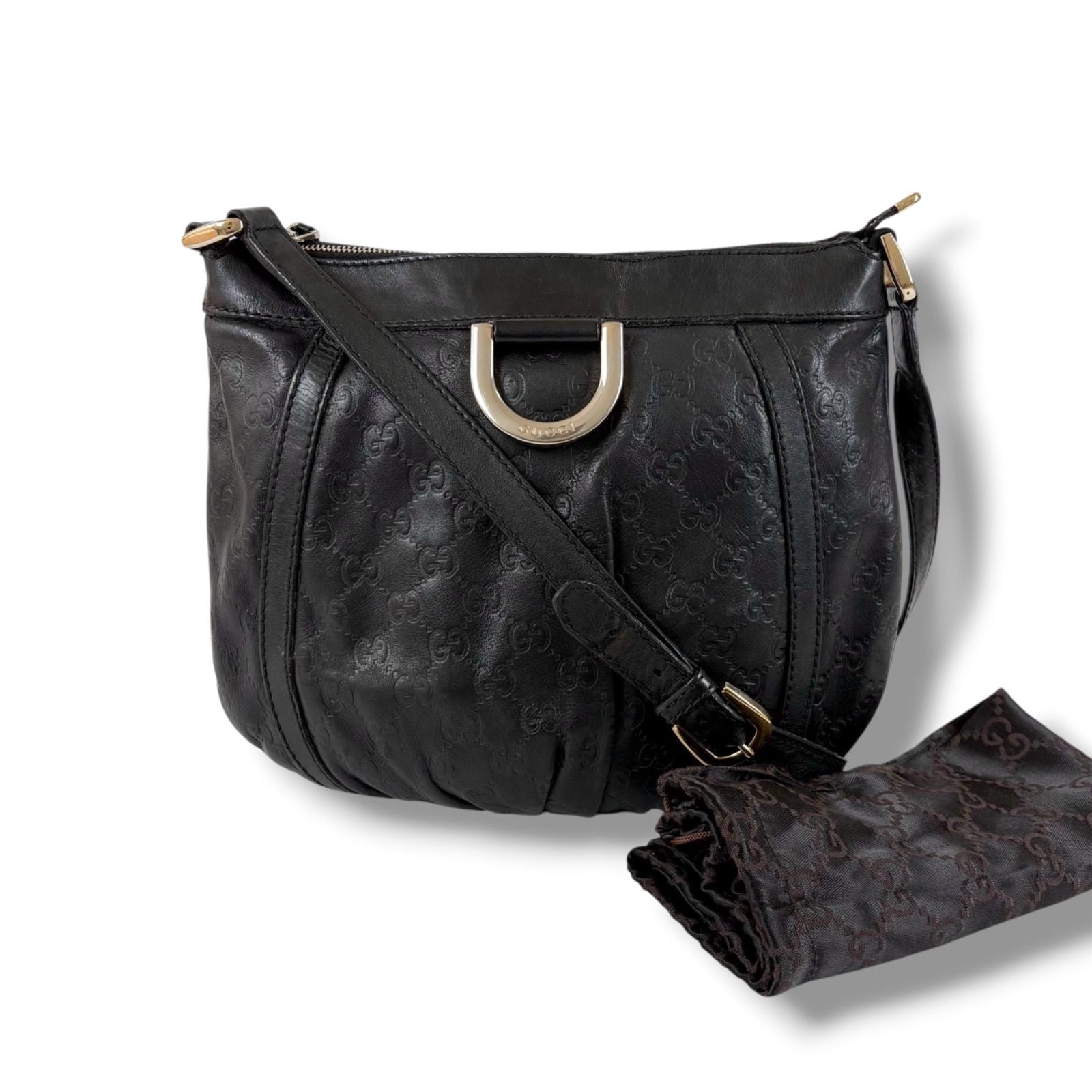 Gucci Abbey Line Cross Belt Bag Guccissima Leather Black