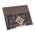 Fendi FF Diamond Card Case Leather Brown Gold SA