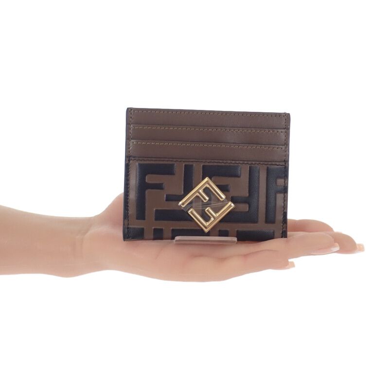 Fendi FF Diamond Card Case Leather Brown Gold SA — view 7