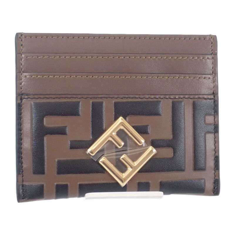 Fendi FF Diamond Card Case Leather Brown Gold SA — view 2