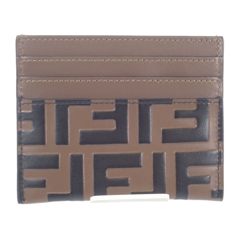 Fendi FF Diamond Card Case Leather Brown Gold SA — view 3