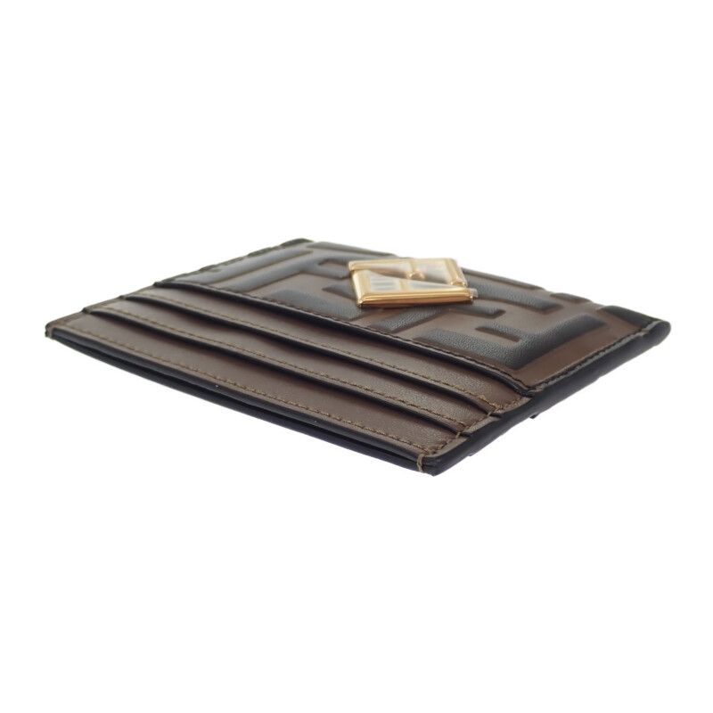 Fendi FF Diamond Card Case Leather Brown Gold SA — view 4