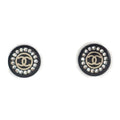 Chanel CC Round Earrings Rhinestone Black Silver