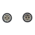 Chanel CC Round Earrings Rhinestone Black Silver