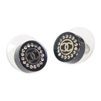 Chanel CC Round Earrings Rhinestone Black Silver — view 3