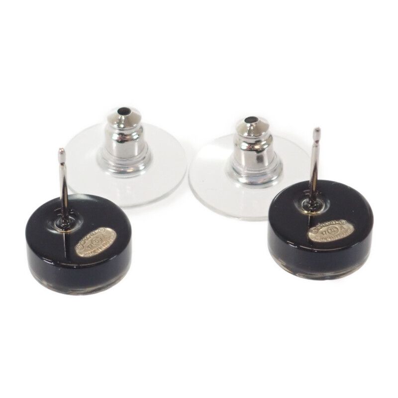 Chanel CC Round Earrings Rhinestone Black Silver — view 4
