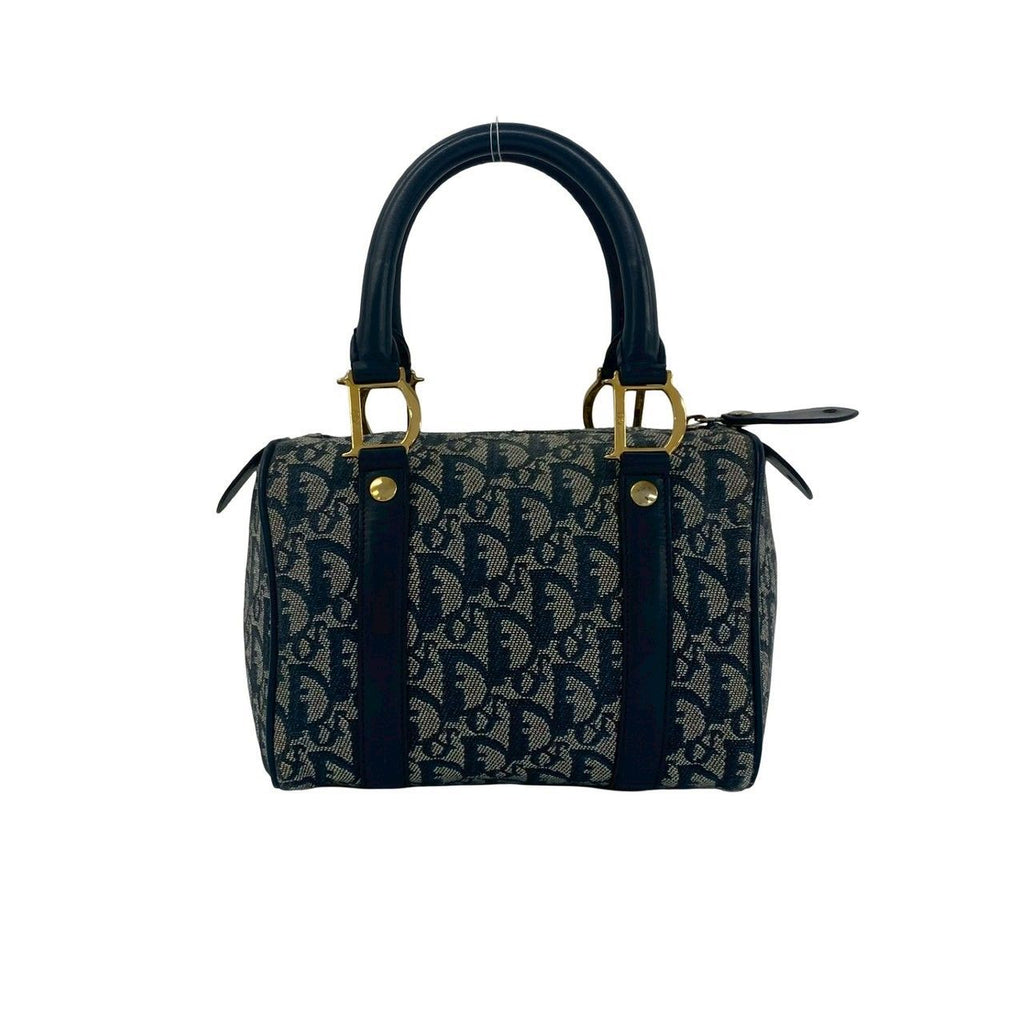 Dior Trotter Logo Pattern Canvas Leather Mini Boston Bag Navy — view 3
