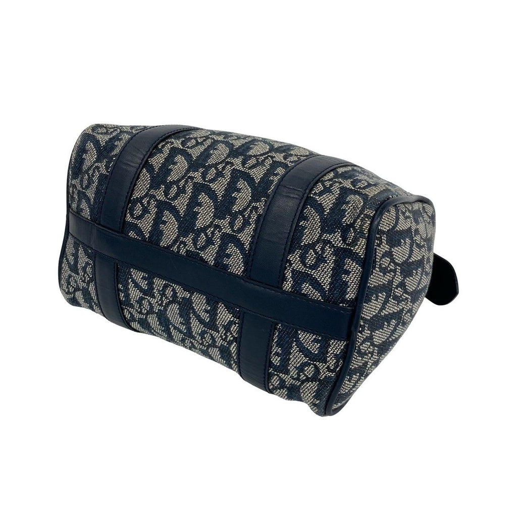Dior Trotter Logo Pattern Canvas Leather Mini Boston Bag Navy — view 8