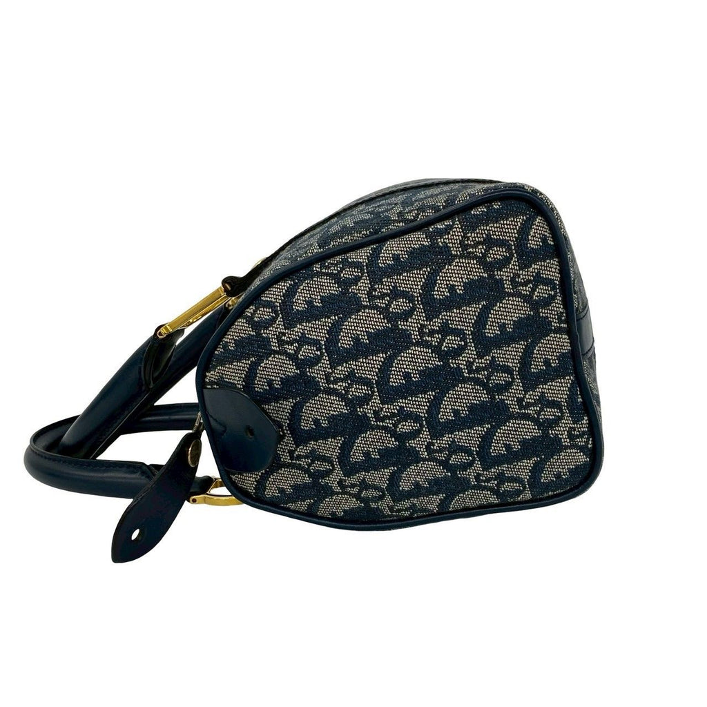 Dior Trotter Logo Pattern Canvas Leather Mini Boston Bag Navy — view 5