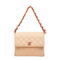Chanel Quilted CC Logo Chain Shoulder Bag Pink Beige Lambskin Plastic