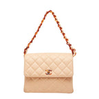 Chanel Quilted CC Logo Chain Shoulder Bag Pink Beige Lambskin Plastic