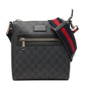 Gucci GG Supreme Small Messenger Bag Crossbody Black Gray Leather