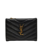 Saint Laurent Monogram 2 Parts Zip Wallet Bifold Black Tannin Leather