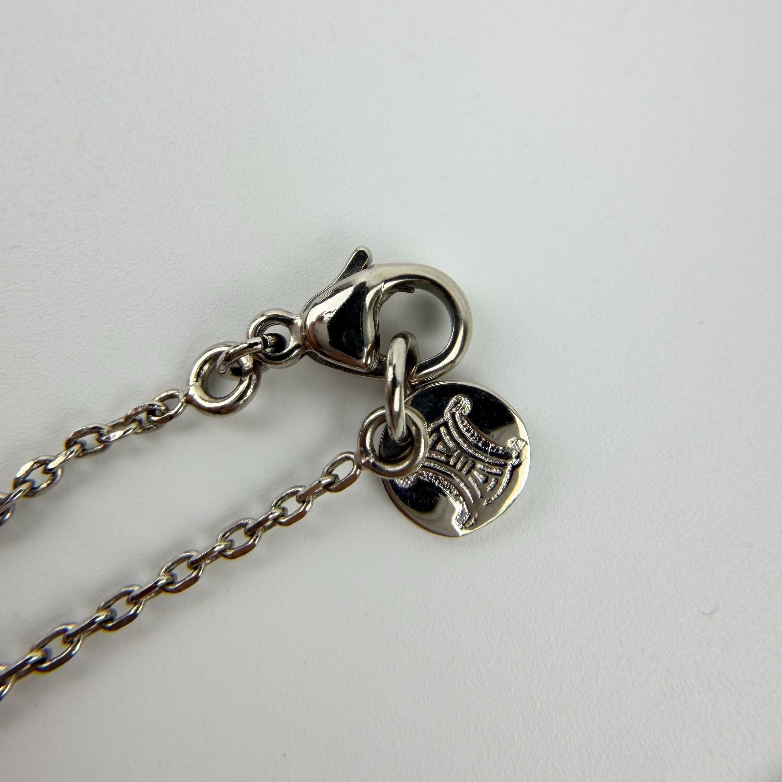 Celine Bag Motif Necklace Plated Rhinestone Silver Pink Vintage — view 3