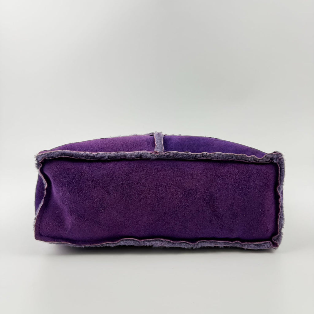 Chanel Shoulder Bag Shearling Suede Purple Silver Vintage — view 8